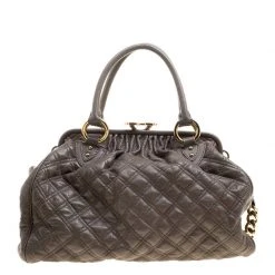 Marc Jacobs Dark Beige Quilted Leather Stam Shoulder Bag For Women -Cheap Marc Jacobs Store luxury women marc jacobs used handbags p132815 0004