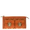 Marc Jacobs Orange Quilted Leather Crystal Embellished Double Pocket Zip Wallet For Women
