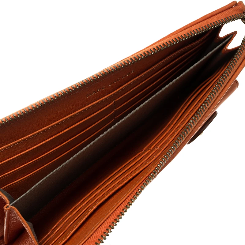 Marc Jacobs Orange Quilted Leather Crystal Embellished Double Pocket Zip Wallet For Women 2 Marc Jacobs Orange Quilted Leather Crystal Embellished Double Pocket Zip Wallet For Women - Image 2