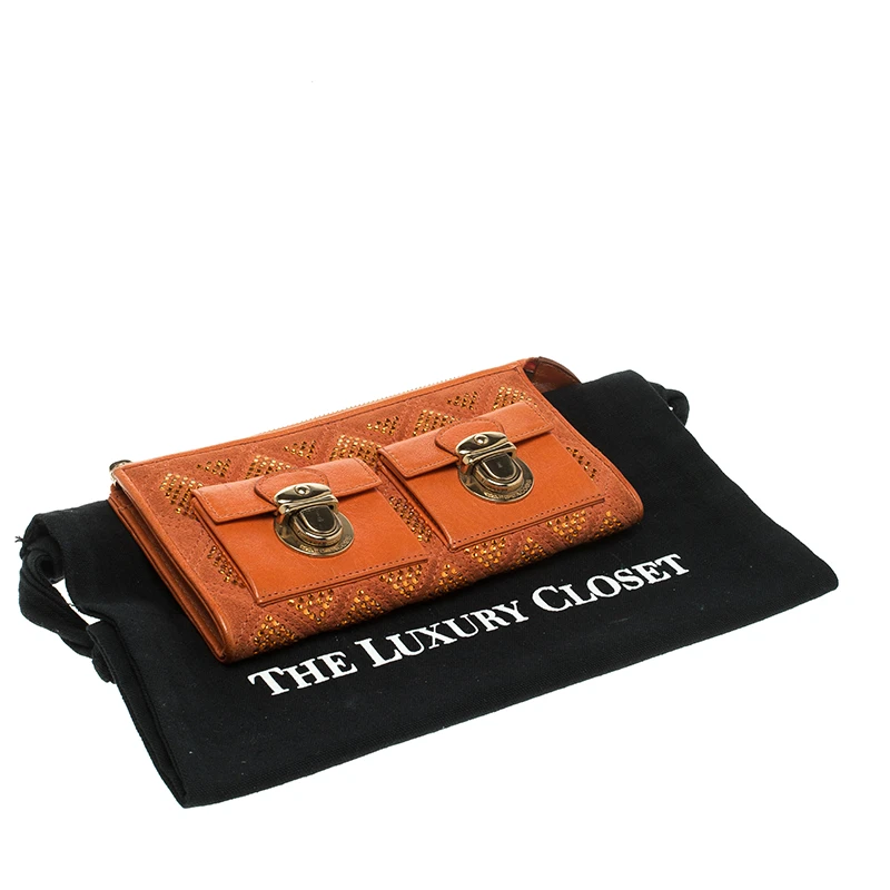 Marc Jacobs Orange Quilted Leather Crystal Embellished Double Pocket Zip Wallet For Women 8 Marc Jacobs Orange Quilted Leather Crystal Embellished Double Pocket Zip Wallet For Women - Image 8