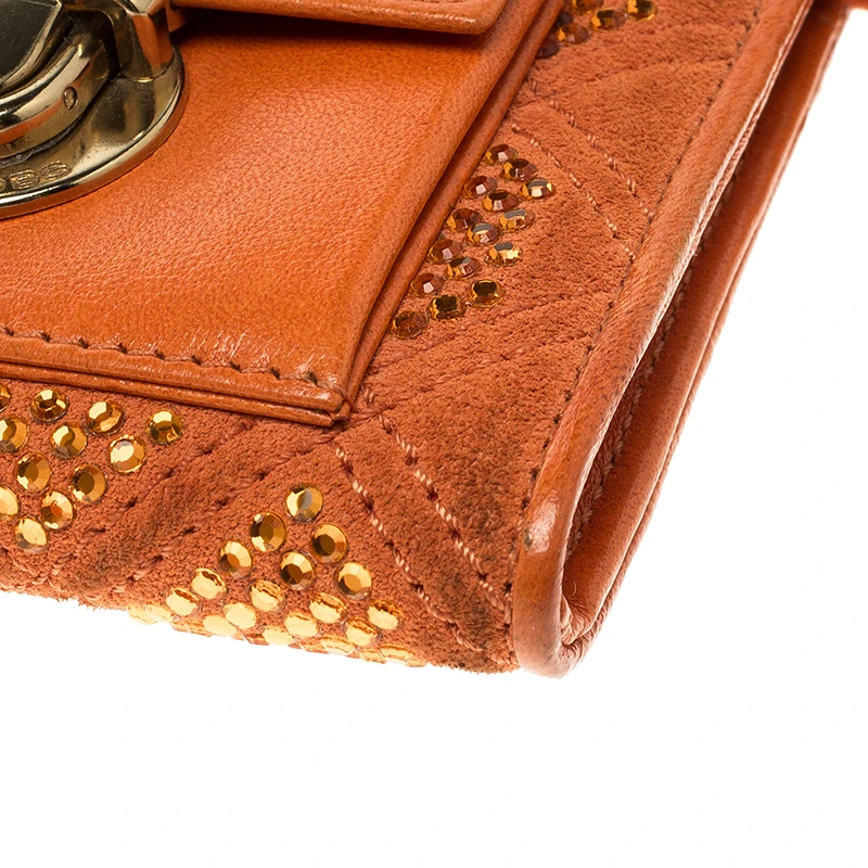 Marc Jacobs Orange Quilted Leather Crystal Embellished Double Pocket Zip Wallet For Women 10 Marc Jacobs Orange Quilted Leather Crystal Embellished Double Pocket Zip Wallet For Women - Image 10