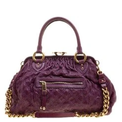 Marc Jacobs Purple Quilted Snake Embossed Leather Snake Skin Trim Stam Shoulder Bag For Women