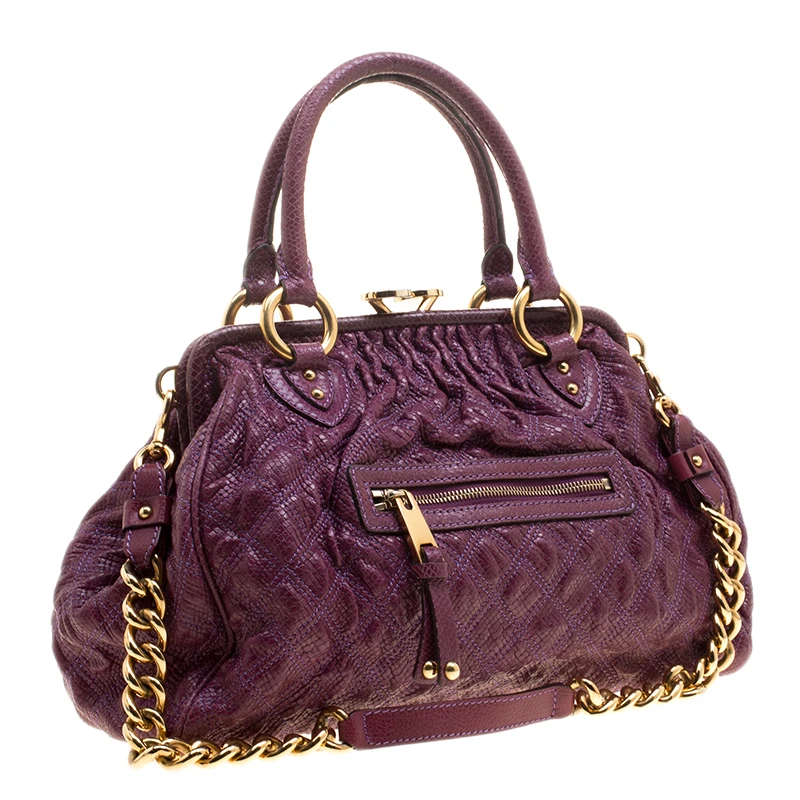 Marc Jacobs Purple Quilted Snake Embossed Leather Snake Skin Trim Stam Shoulder Bag For Women 3 Marc Jacobs Purple Quilted Snake Embossed Leather Snake Skin Trim Stam Shoulder Bag For Women - Image 3