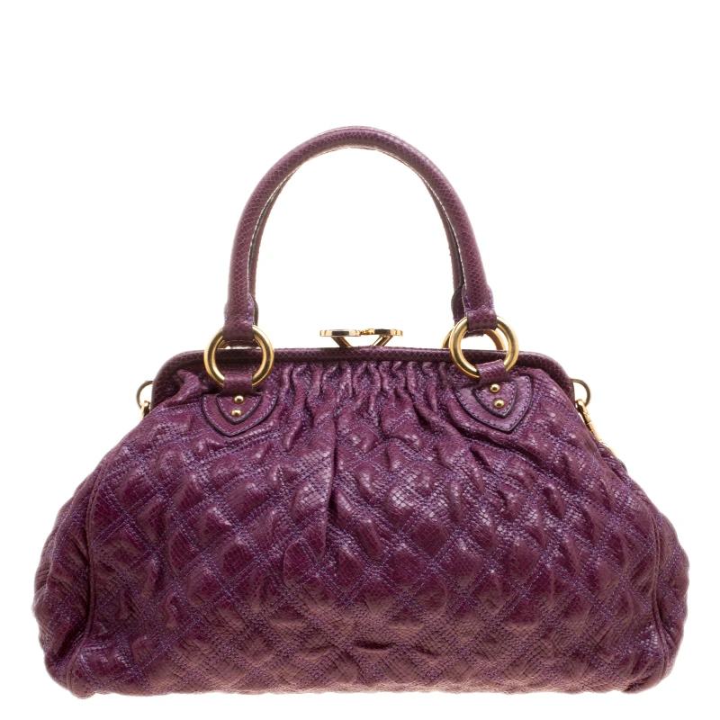Marc Jacobs Purple Quilted Snake Embossed Leather Snake Skin Trim Stam Shoulder Bag For Women 4 Marc Jacobs Purple Quilted Snake Embossed Leather Snake Skin Trim Stam Shoulder Bag For Women - Image 4