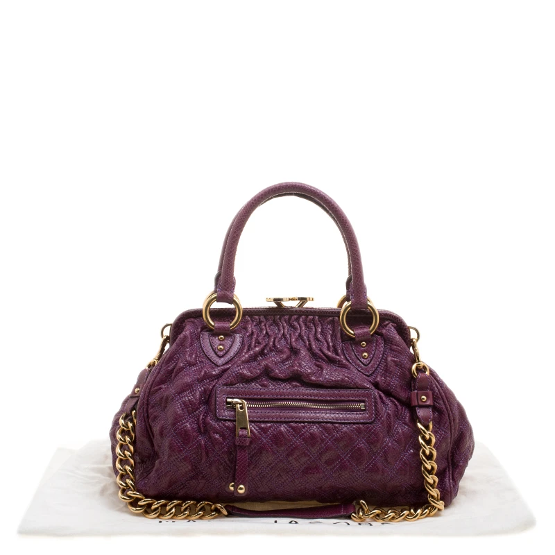 Marc Jacobs Purple Quilted Snake Embossed Leather Snake Skin Trim Stam Shoulder Bag For Women 9 Marc Jacobs Purple Quilted Snake Embossed Leather Snake Skin Trim Stam Shoulder Bag For Women - Image 9