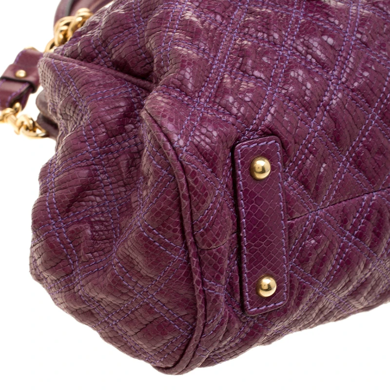 Marc Jacobs Purple Quilted Snake Embossed Leather Snake Skin Trim Stam Shoulder Bag For Women 10 Marc Jacobs Purple Quilted Snake Embossed Leather Snake Skin Trim Stam Shoulder Bag For Women - Image 10