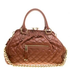 Marc Jacobs Cognac Quilted Leather Stam Shoulder Bag For Women