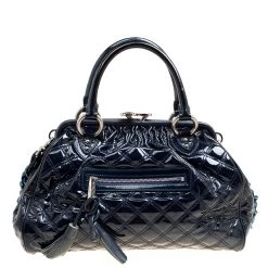 Marc Jacobs Dark Blue Quilted Patent Leather Stam Top Handle Shoulder Bag For Women -Cheap Marc Jacobs Store luxury women marc jacobs used handbags p162572 003