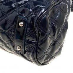 Marc Jacobs Dark Blue Quilted Patent Leather Stam Top Handle Shoulder Bag For Women -Cheap Marc Jacobs Store luxury women marc jacobs used handbags p162572 004