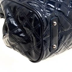 Marc Jacobs Dark Blue Quilted Patent Leather Stam Top Handle Shoulder Bag For Women -Cheap Marc Jacobs Store luxury women marc jacobs used handbags p162572 005