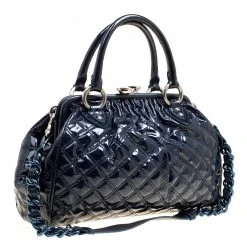 Marc Jacobs Dark Blue Quilted Patent Leather Stam Top Handle Shoulder Bag For Women -Cheap Marc Jacobs Store luxury women marc jacobs used handbags p162572 007 scaled