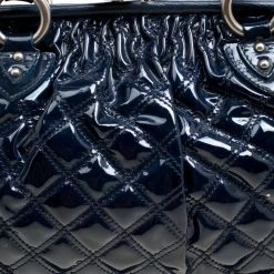 Marc Jacobs Dark Blue Quilted Patent Leather Stam Top Handle Shoulder Bag For Women -Cheap Marc Jacobs Store luxury women marc jacobs used handbags p162572 008 scaled