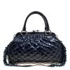 Marc Jacobs Dark Blue Quilted Patent Leather Stam Top Handle Shoulder Bag For Women