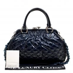 Marc Jacobs Dark Blue Quilted Patent Leather Stam Top Handle Shoulder Bag For Women -Cheap Marc Jacobs Store luxury women marc jacobs used handbags p162572 010 scaled