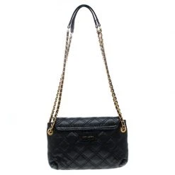 Marc Jacobs Black Quilted Coated Canvas Bow Shoulder Bag For Women -Cheap Marc Jacobs Store luxury women marc jacobs used handbags p165048 004