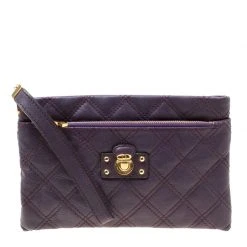Marc Jacobs Purple Quilted Leather Wristlet Clutch For Women