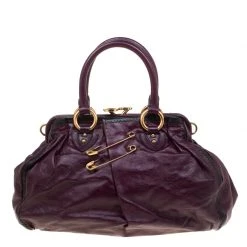 Marc Jacobs Purple Leather Safety Pin Stam Top Handle Bag For Women