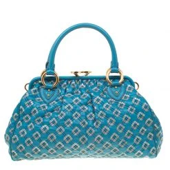 Marc Jacobs Blue Quilted Leather Robert Leslie Stam Top Handle Bag For Women -Cheap Marc Jacobs Store luxury women marc jacobs used handbags p180528 003