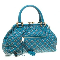 Marc Jacobs Blue Quilted Leather Robert Leslie Stam Top Handle Bag For Women -Cheap Marc Jacobs Store luxury women marc jacobs used handbags p180528 004