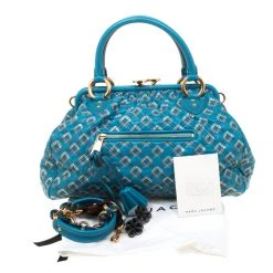 Marc Jacobs Blue Quilted Leather Robert Leslie Stam Top Handle Bag For Women -Cheap Marc Jacobs Store luxury women marc jacobs used handbags p180528 006