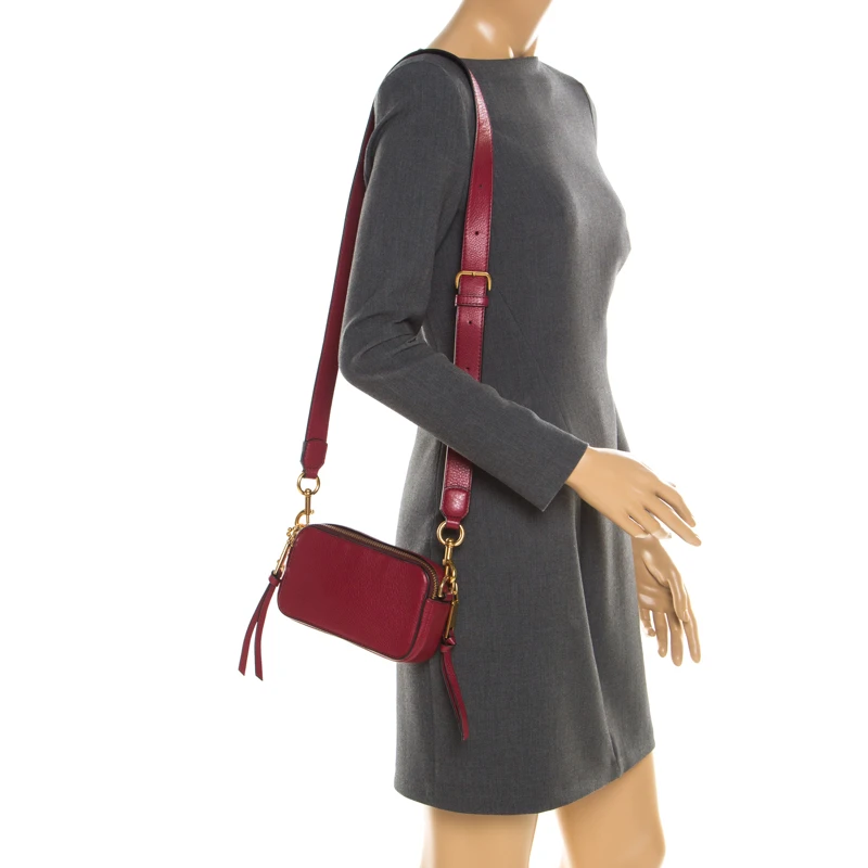 Marc Jacobs Red Leather Double Zip Crossbody Bag For Women 2 Marc Jacobs Red Leather Double Zip Crossbody Bag For Women - Image 2