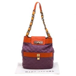 Marc Jacobs Purple/Orange Quilted Leather And Python Trim Chain Lock Hobo For Women -Cheap Marc Jacobs Store luxury women marc jacobs used handbags p186750 006