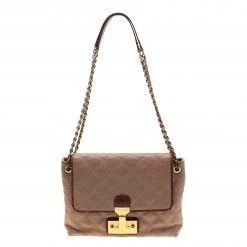 Marc Jacobs Marc Jacob Peach/Red Quilted Leather And Python Trim Flap Bag For Women