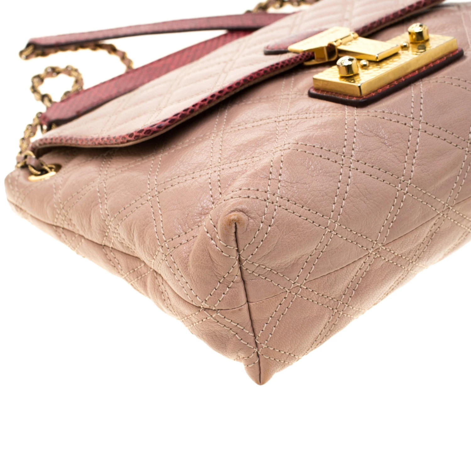 Marc Jacobs Marc Jacob Peach/Red Quilted Leather And Python Trim Flap Bag For Women 11 Marc Jacobs Marc Jacob Peach/Red Quilted Leather And Python Trim Flap Bag For Women - Image 11
