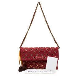 Marc Jacobs Red Quilted Eyelets Leather Gotham Shoulder Bag For Women -Cheap Marc Jacobs Store luxury women marc jacobs used handbags p197245 006
