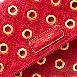 Marc Jacobs Red Quilted Eyelets Leather Gotham Shoulder Bag For Women -Cheap Marc Jacobs Store luxury women marc jacobs used handbags p197245 009