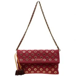 Marc Jacobs Red Quilted Eyelets Leather Gotham Shoulder Bag For Women