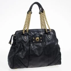 Marc Jacobs Black Leather Mix Quilted Classic East-West Tote Bag For Women -Cheap Marc Jacobs Store luxury women marc jacobs used handbags p19836 003