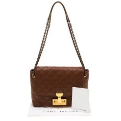 Marc Jacobs Brown Quilted Leather Large Baroque Single Shoulder Bag For Women -Cheap Marc Jacobs Store luxury women marc jacobs used handbags p206074 006