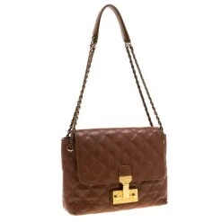 Marc Jacobs Brown Quilted Leather Large Baroque Single Shoulder Bag For Women -Cheap Marc Jacobs Store luxury women marc jacobs used handbags p206074 008