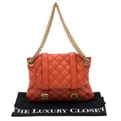 Marc Jacobs Orange Quilted Leather Mary Shoulder Bag For Women -Cheap Marc Jacobs Store luxury women marc jacobs used handbags p206090 006