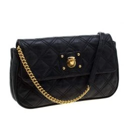 Marc Jacobs Black Quilted Leather Small Single Shoulder Bag For Women -Cheap Marc Jacobs Store luxury women marc jacobs used handbags p208592 008