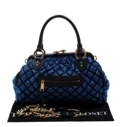Marc Jacobs Blue Crystal Embellished Quilted Suede And Leather Stam Shoulder Bag For Women -Cheap Marc Jacobs Store luxury women marc jacobs used handbags p209030 006