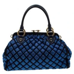 Marc Jacobs Blue Crystal Embellished Quilted Suede And Leather Stam Shoulder Bag For Women -Cheap Marc Jacobs Store luxury women marc jacobs used handbags p209030 007
