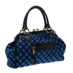 Marc Jacobs Blue Crystal Embellished Quilted Suede And Leather Stam Shoulder Bag For Women -Cheap Marc Jacobs Store luxury women marc jacobs used handbags p209030 008