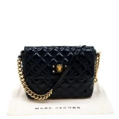 Marc Jacobs Marc Jacob Navy Blue Patent Leather Quilted Flap Bag For Women -Cheap Marc Jacobs Store luxury women marc jacobs used handbags p209137 005