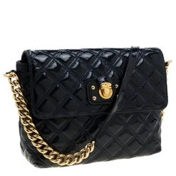 Marc Jacobs Marc Jacob Navy Blue Patent Leather Quilted Flap Bag For Women -Cheap Marc Jacobs Store luxury women marc jacobs used handbags p209137 008