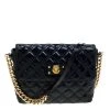 Marc Jacobs Marc Jacob Navy Blue Patent Leather Quilted Flap Bag For Women