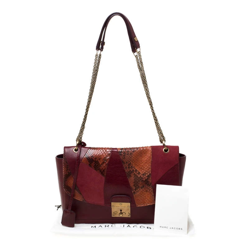 Marc Jacobs Burgundy Leather, Suede And Python Trim Polly Shoulder Bag For Women 9 Marc Jacobs Burgundy Leather, Suede And Python Trim Polly Shoulder Bag For Women - Image 9