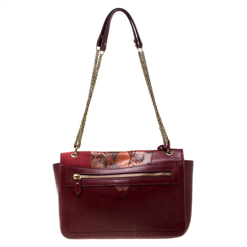 Marc Jacobs Burgundy Leather, Suede And Python Trim Polly Shoulder Bag For Women 4 Marc Jacobs Burgundy Leather, Suede And Python Trim Polly Shoulder Bag For Women - Image 4