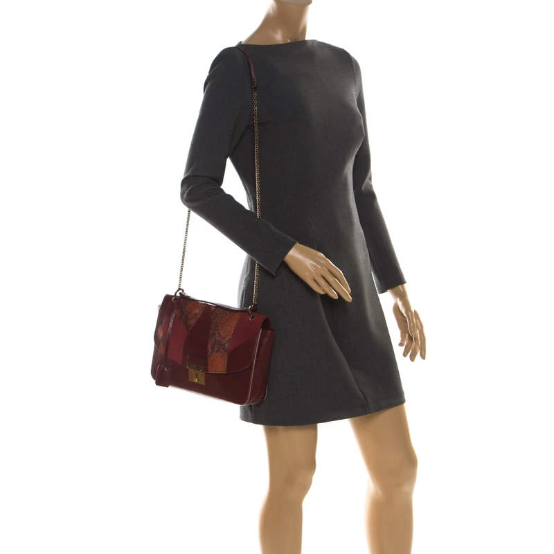 Marc Jacobs Burgundy Leather, Suede And Python Trim Polly Shoulder Bag For Women 2 Marc Jacobs Burgundy Leather, Suede And Python Trim Polly Shoulder Bag For Women - Image 2