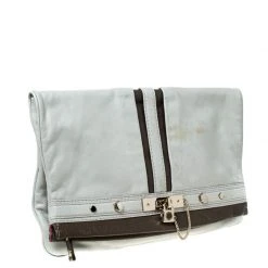 Marc By Marc Jacobs Light Grey/Brown Leather Magazine Fold Over Clutch For Women -Cheap Marc Jacobs Store luxury women marc jacobs used handbags p227259 009