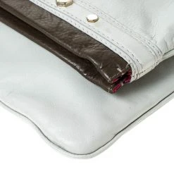 Marc By Marc Jacobs Light Grey/Brown Leather Magazine Fold Over Clutch For Women -Cheap Marc Jacobs Store luxury women marc jacobs used handbags p227259 011