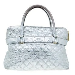 Marc Jacobs Silver Leather Casey Double Quilted Tote For Women -Cheap Marc Jacobs Store luxury women marc jacobs used handbags p22853 004