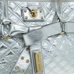 Marc Jacobs Silver Leather Casey Double Quilted Tote For Women -Cheap Marc Jacobs Store luxury women marc jacobs used handbags p22853 012
