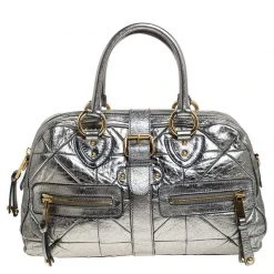 Marc Jacobs Grey Metallic Leather Double Zip Pocket Satchel For Women